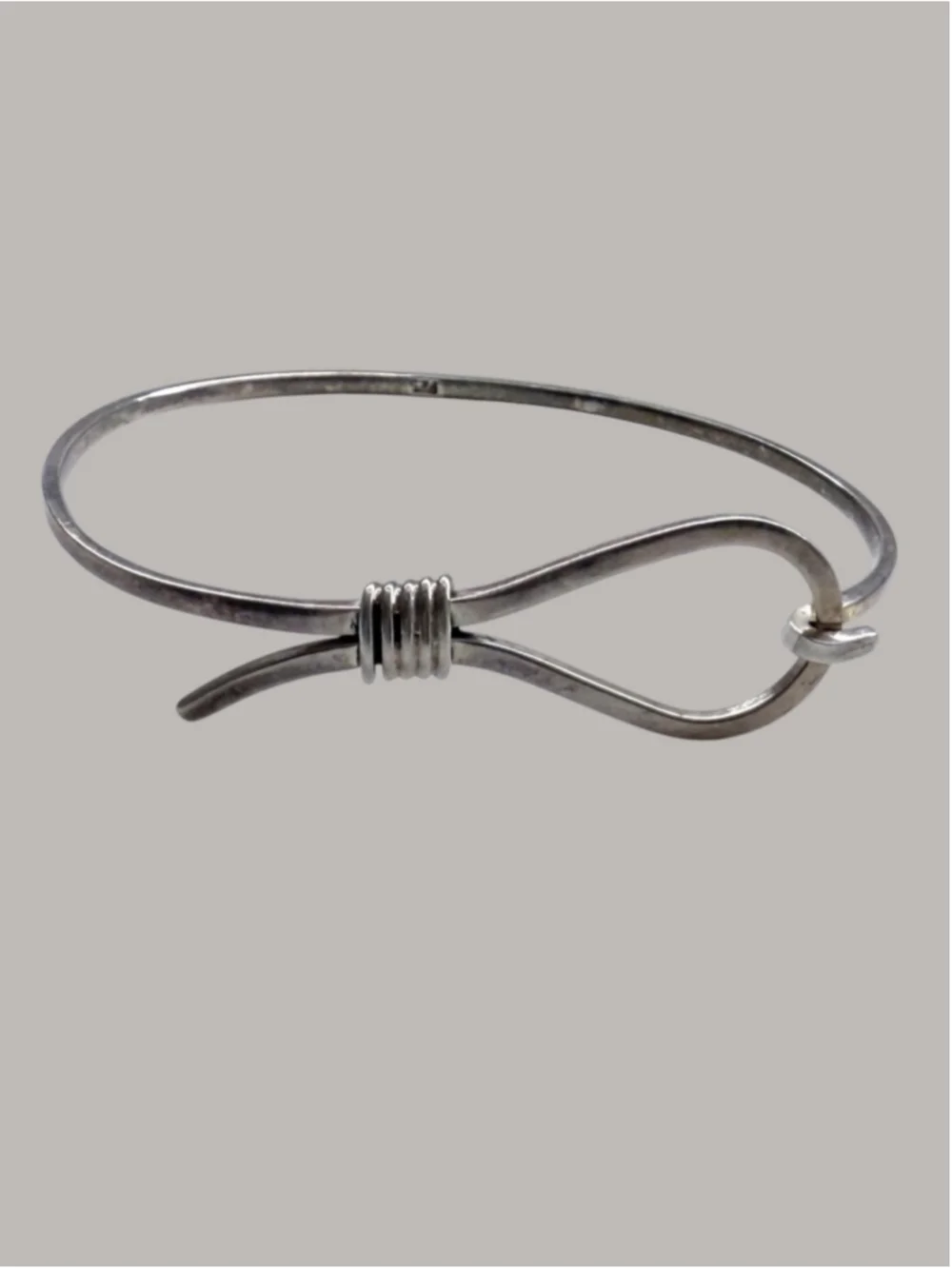 925 Sterling Silver Modernist Hook Bangle Bracelet Handmade Minimalist Artisan